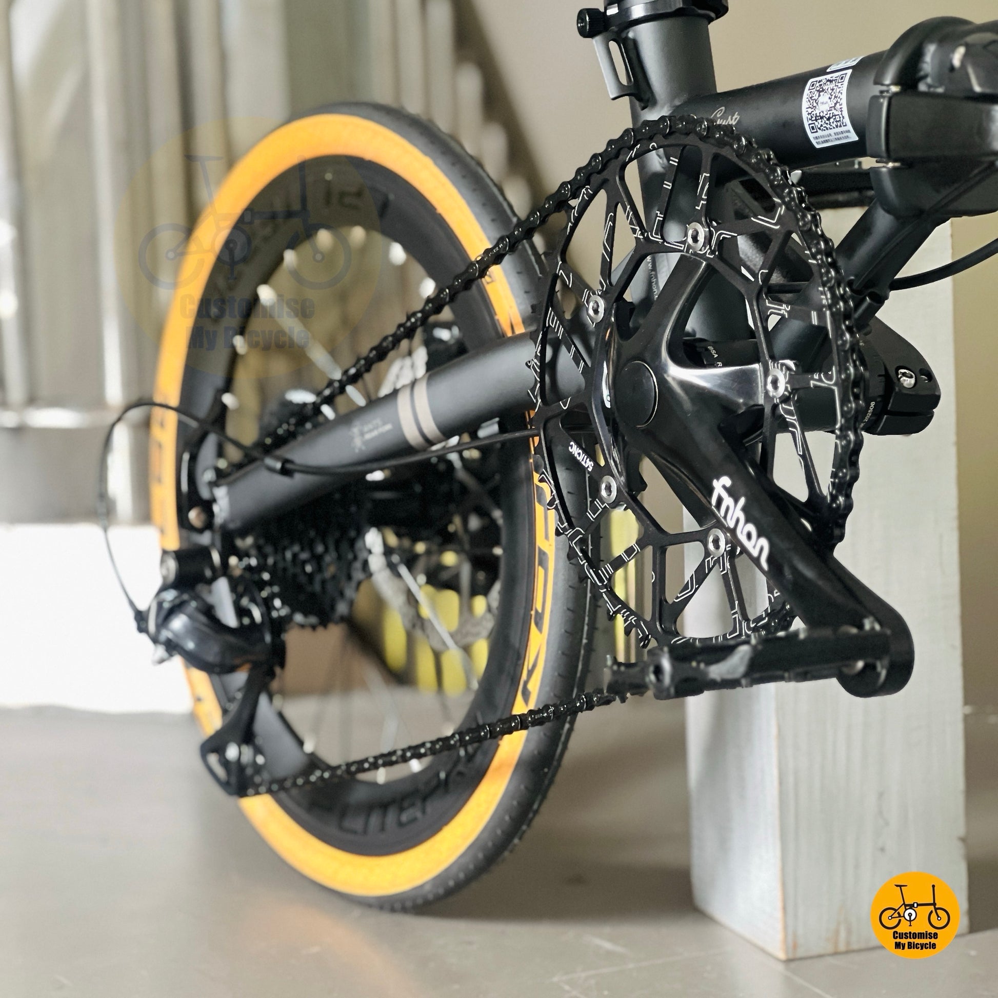 Close up Litepro hollow 54t chainring crankset lightweight folding bicycle component
