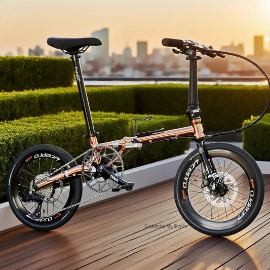 Fnhon Gust 18 Inch Folding Bike Rose Gold Shimano 9 Gears Chromoly Steel Frame Litepro Wheelset Compact Urban Folding Bicycle

