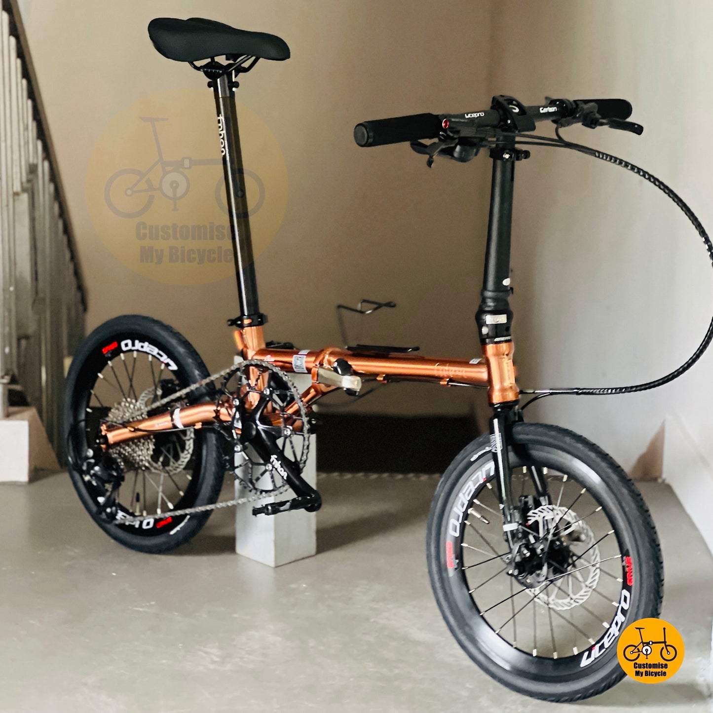 Fnhon Gust 18 Inch Foldable Bicycle Rose Gold Shimano 9 Gears Litepro High Profile Wheels CST Fast Rolling Tyres Compact Commuter Folding Bike
