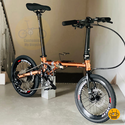 Fnhon Gust 18 Inch Foldable Bicycle Rose Gold Shimano 9 Gears Litepro High Profile Wheels CST Fast Rolling Tyres Compact Commuter Folding Bike
