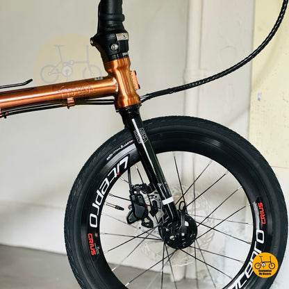 Fnhon Gust folding bicycle Litepro high profile front wheel close up folding bike wheelset
