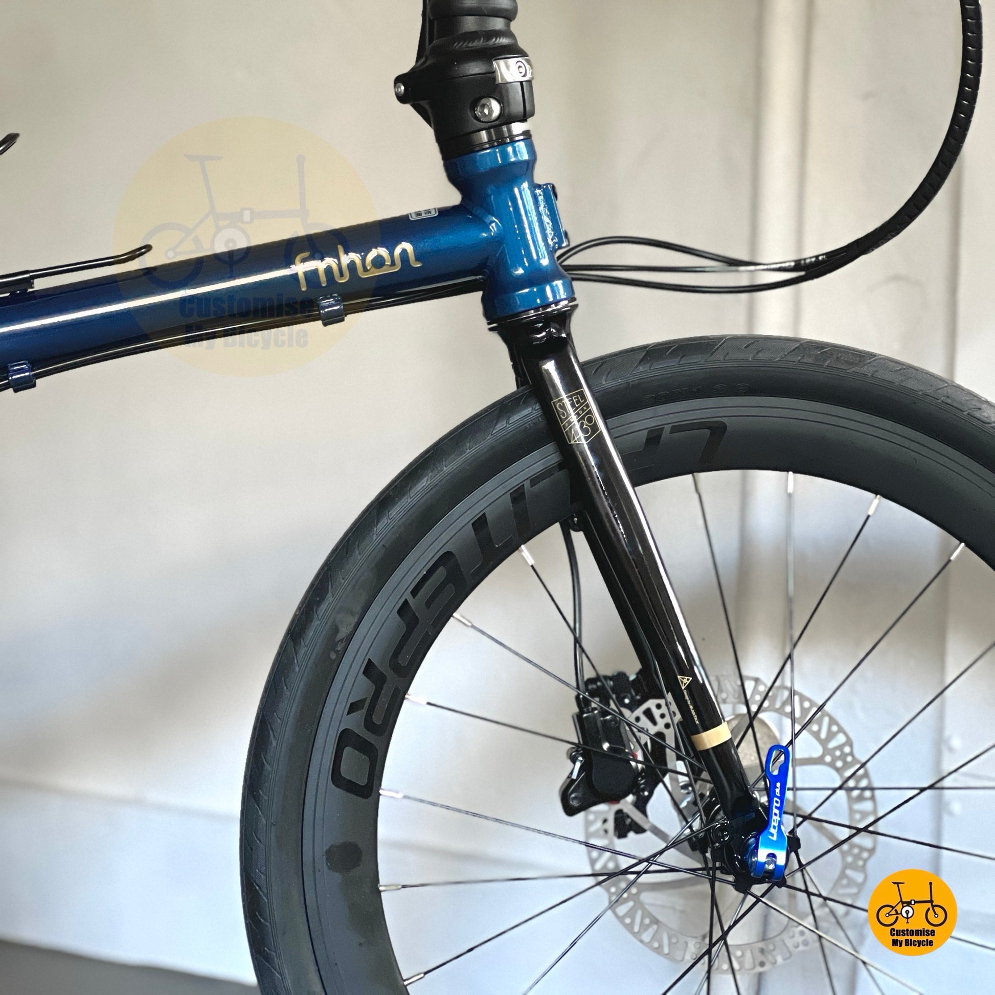 Fnhon Gust folding bike deep sea blue colour with high profile wheels  
