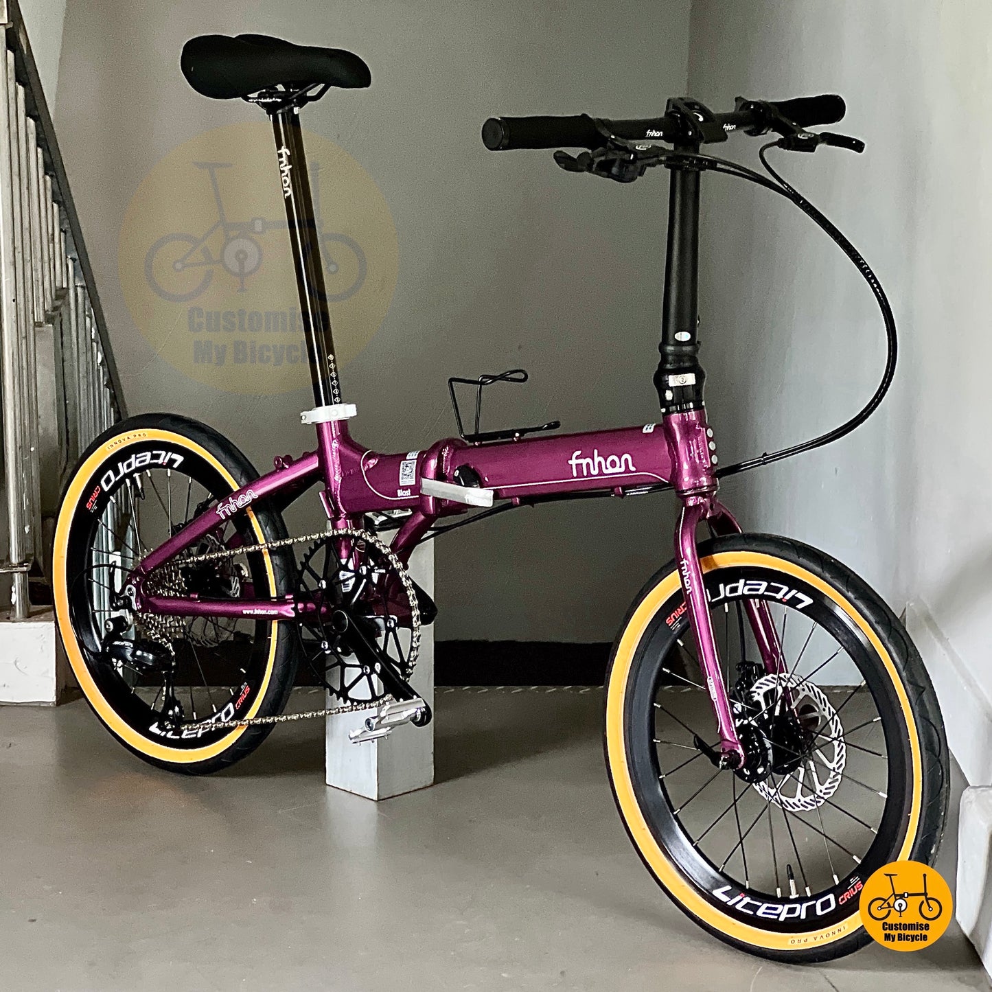 Fnhon Blast 20 inch foldable bike Royale Purple Shimano 9s disc brake INNOVA tan wall tyres commuter folding bicycle
