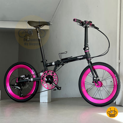 风行 Gust 20寸 折叠车 消光黑配粉色 禧玛诺9速R3000 轻量折叠单车 fgd2018