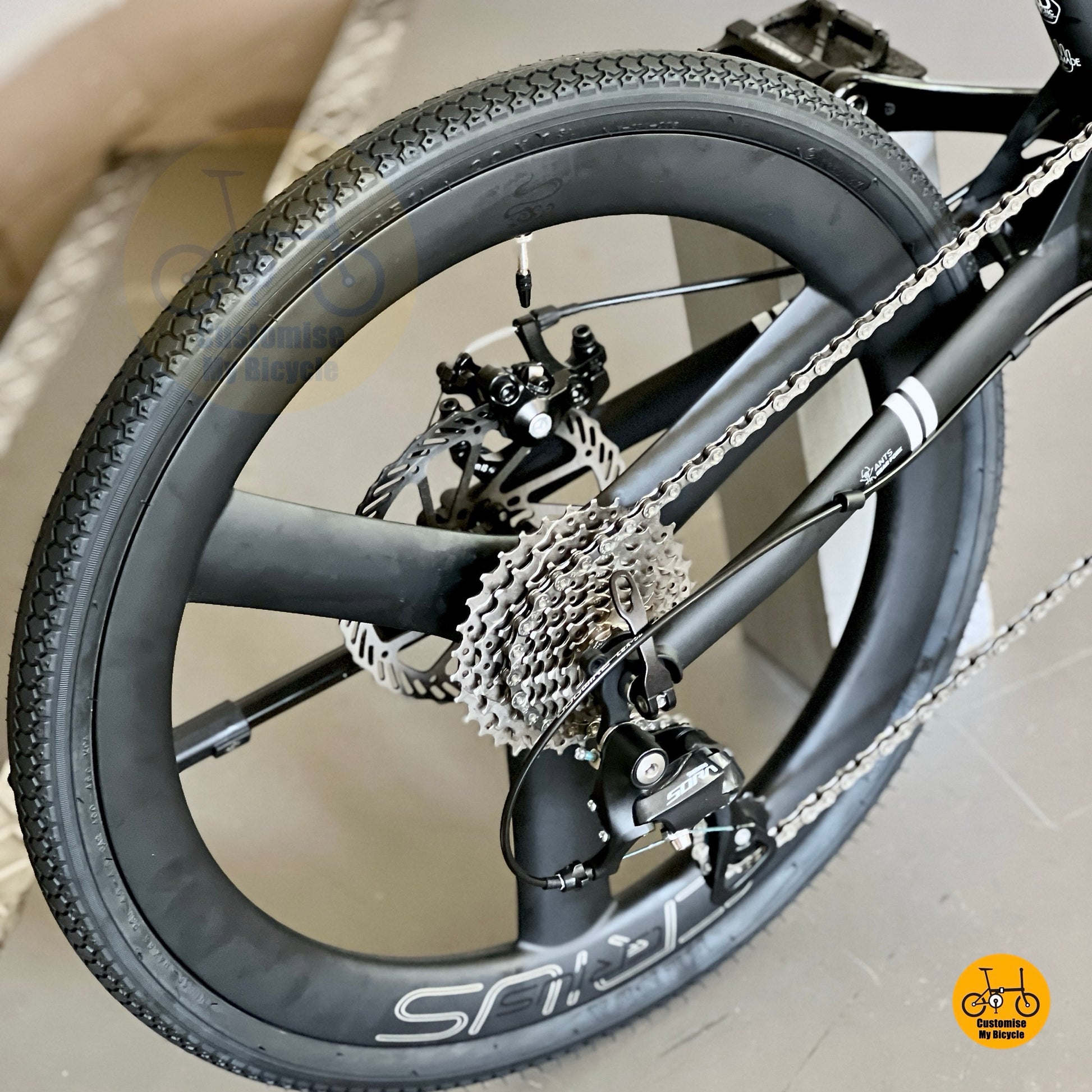 Close up of Shimano 9 gears drivetrain and rear derailleur
