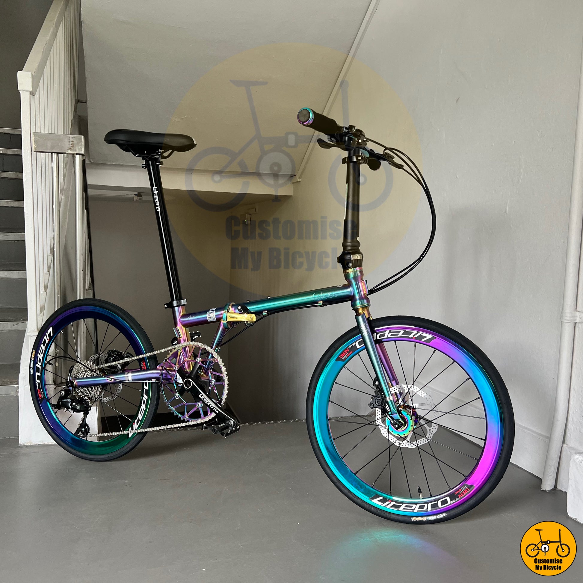 Fnhon Gust 22-inch Foldable Bicycle – Northern Lights Design with Rainbow Wheels
