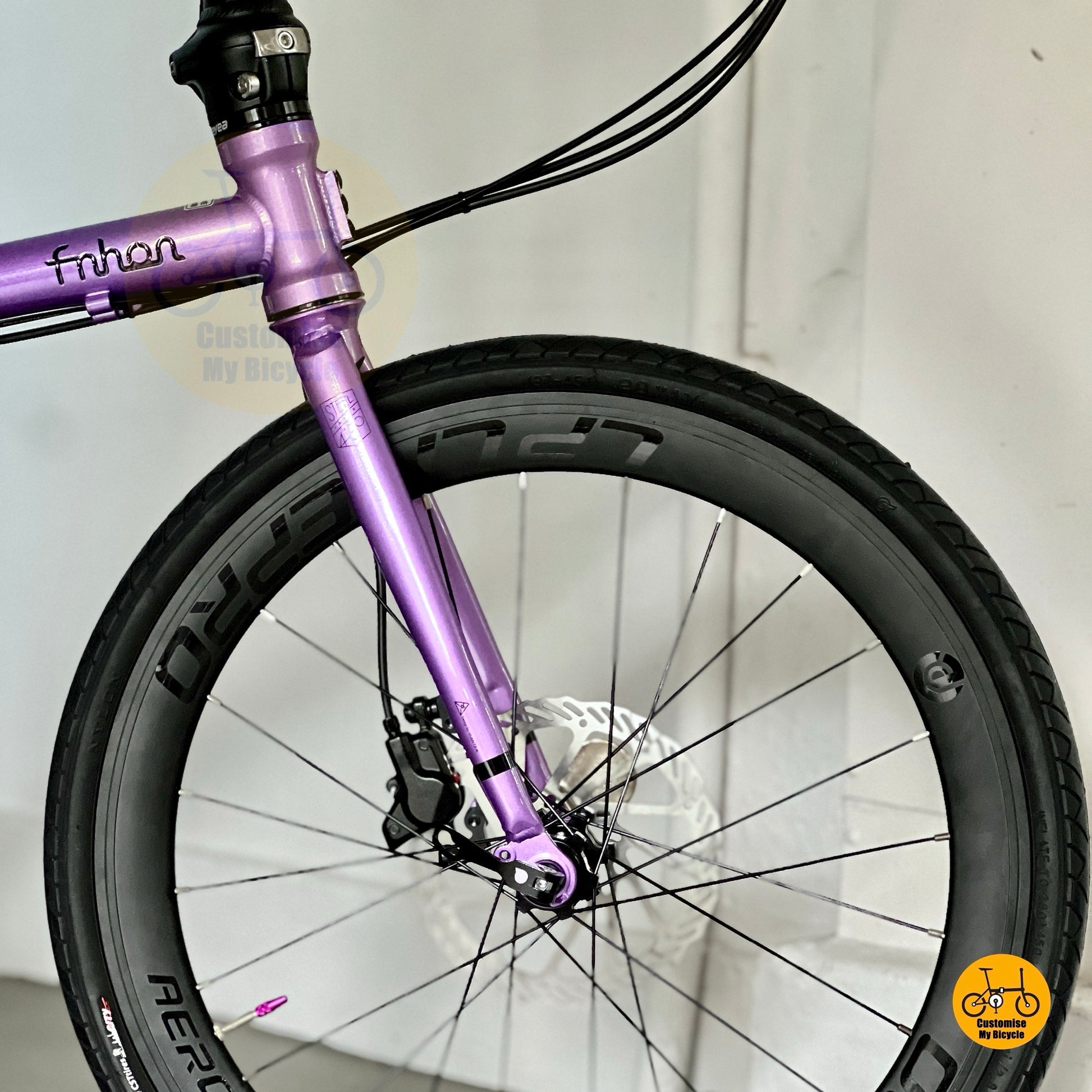 Close up of Litepro aero matte black front wheel
