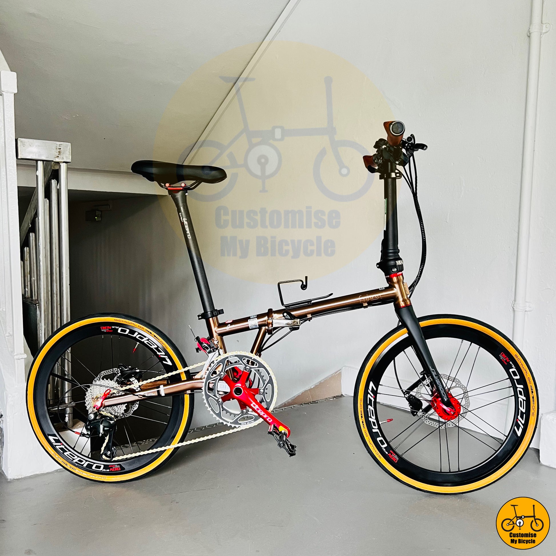 Basikal Lipat Fnhon Gust 22-Inci – Rangka Rose Gold & Brek Hidraulik Shimano Tiagra
