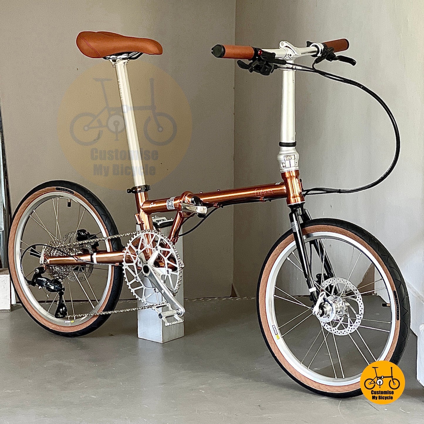 Rose Gold Fnhon Gust 22 Inch Foldable Bicycle With Shimano 9 Gears Chromoly Frame For MRT Friendly Commute
