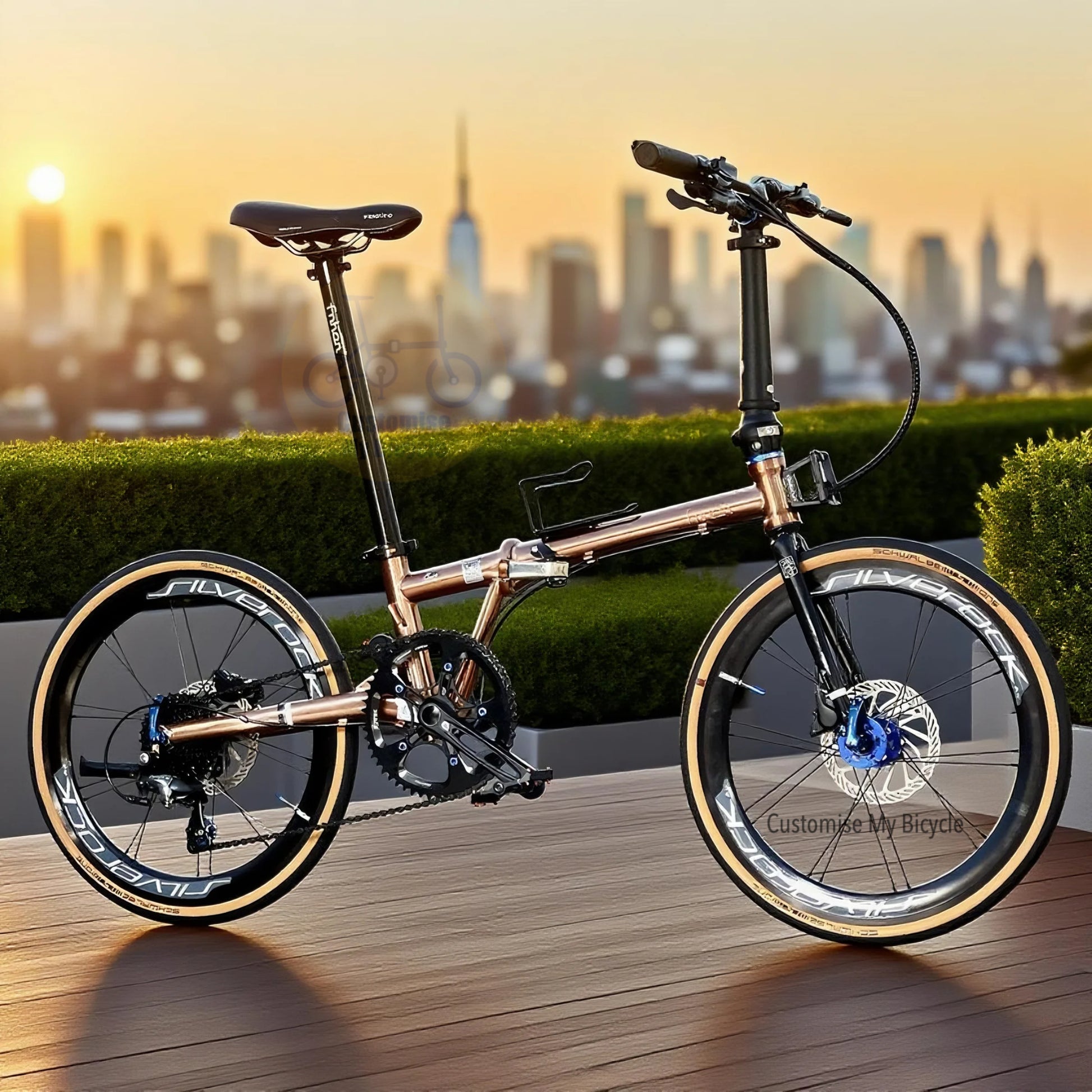 Fnhon Gust 22 Inch Folding Bike Shimano 10 Gears Tiagra Rose Gold Chromoly Steel Frame Silverock Wheels Schwalbe One Tyres Hydraulic Disc Brake Urban Commuter Foldable Bicycle
