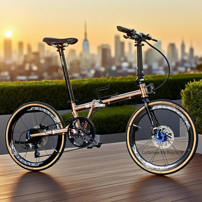 Fnhon Gust 22 Inch Folding Bike Shimano 10 Gears Tiagra Rose Gold Chromoly Steel Frame Silverock Wheels Schwalbe One Tyres Hydraulic Disc Brake Urban Commuter Foldable Bicycle
