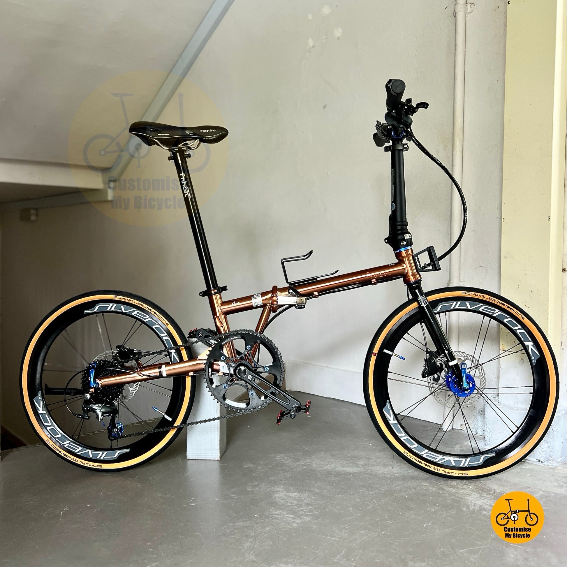 Fnhon Gust 22 Inch Folding Bicycle Shimano 10 Speed Tiagra Rose Gold Chromoly Steel Frame Compact Urban Commuter Bike With Stone 54T Chainring And Litepro Crank
