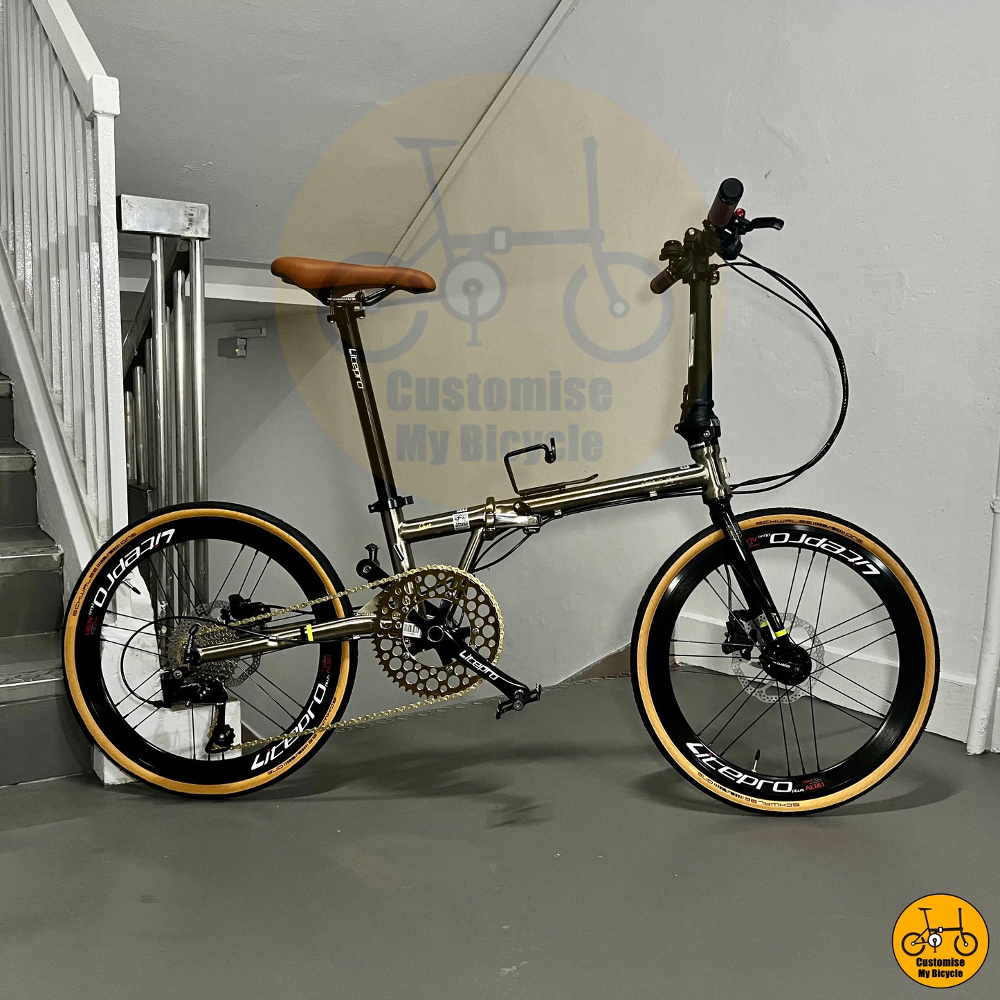 Fnhon Gust 22-inch Foldable Bicycle – Premium Titanium Gold Chainring & Schwalbe One Tyres
