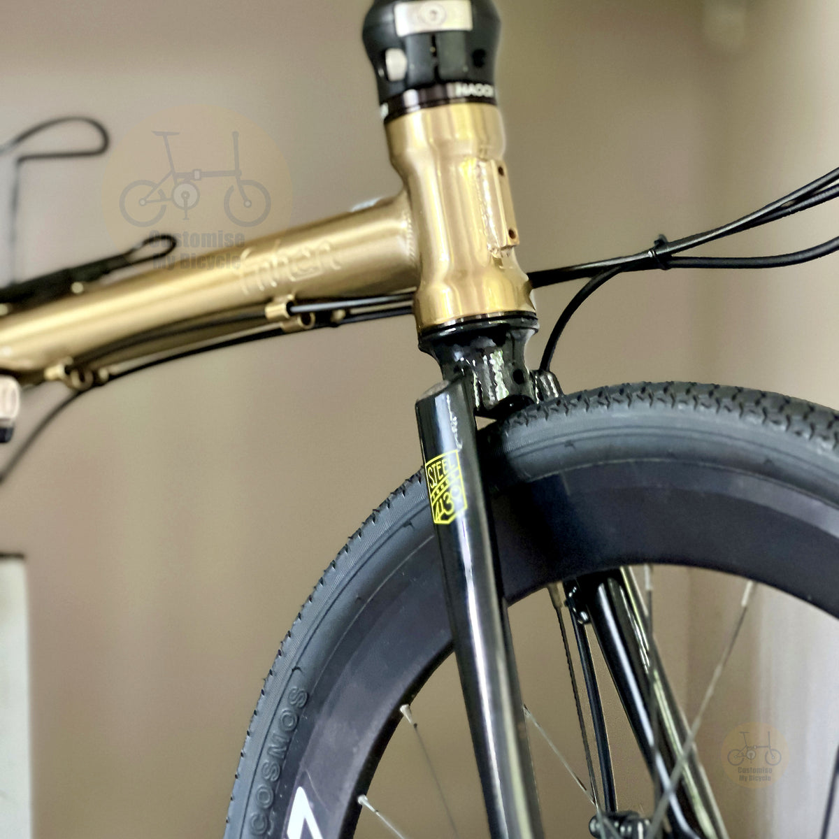 Fnhon Gust 22" Titanium Gold folding bike frame material colour detail