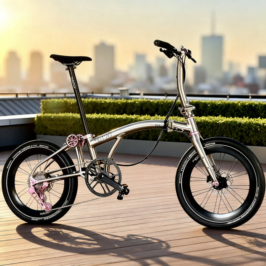 Fnhon GT20 20" Metallic Titanium lightweight folding bike with Dedicated 10 Gears