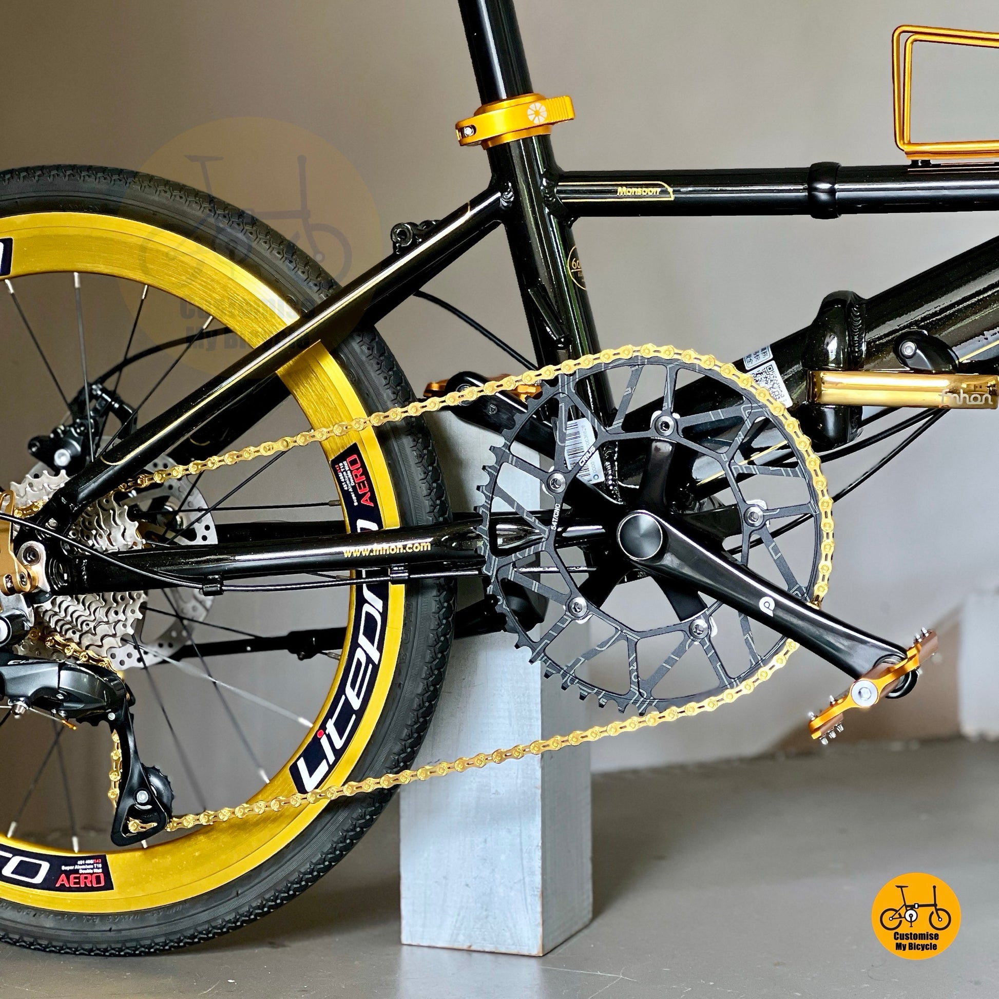 Close up of FNHON Litepro Hollowtech crank and 54t chainring
