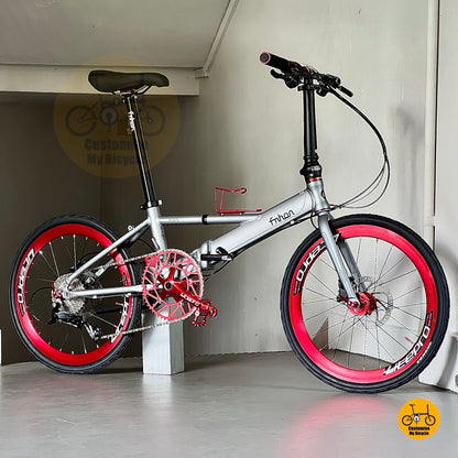 风行20寸451轮径折叠车，禧玛诺变速，灰红配色轻量铝合金车架