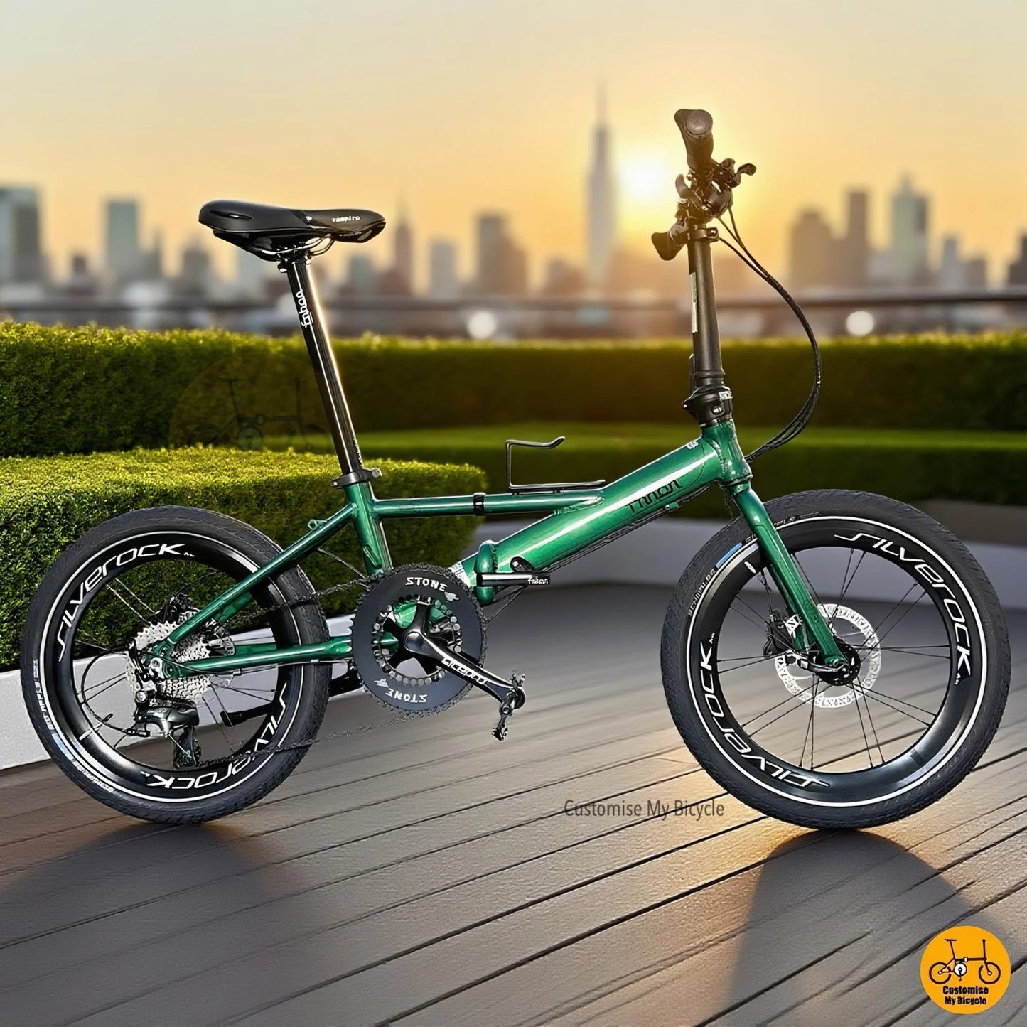 Fnhon Monsoon 20 Inch Folding Bike Emerald Green Shimano 10 Gears Tiagra Silverock Wheelset Schwalbe Big Apple Tyres Lightweight Aluminium Foldable Bicycle Urban Commuter
