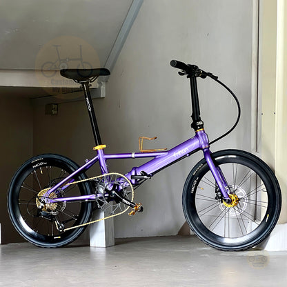 Sepeda lipat Fnhon Monsoon 22 inch warna Lavender Purple dengan Shimano 9 gears desain ringan dan ringkas