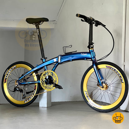 Sepeda lipat Fnhon Tornado 22 inci Shimano 9s Chameleon Blue ringan untuk perkotaan
