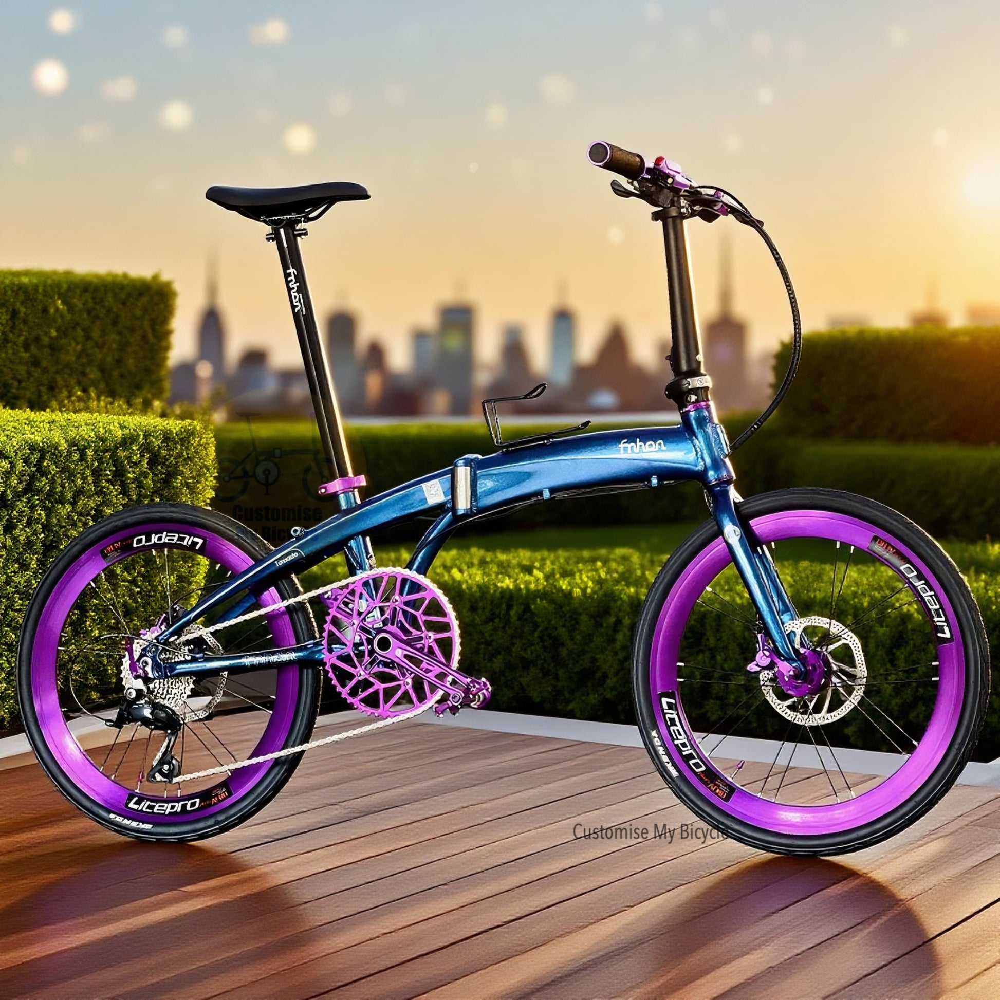 Folding Bike Fnhon Tornado 22 Inch Chameleon Blue Shimano 9 Speeds Hydraulic Brake Lightweight Foldable Bicycle