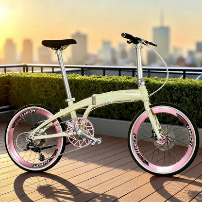 Fnhon Tornado 22" Beige lightweight folding bike with Shimano 9 gears