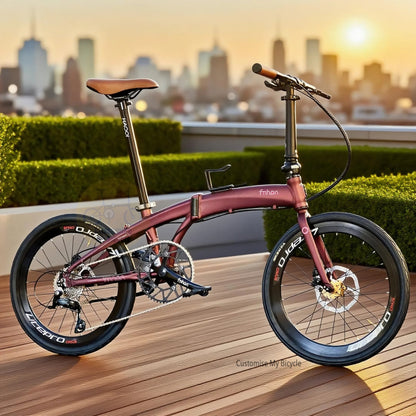 Folding Bike Fnhon Tornado 22 Inch Champagne Red Shimano 9 Speed Lightweight Aluminium Foldable Bicycle Singapore
