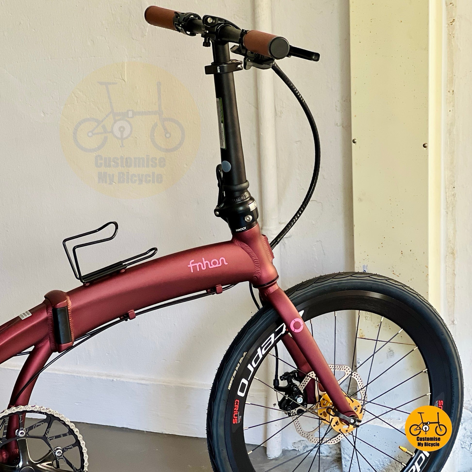 Fnhon Tornado 22 inch folding bike Champagne Red full side view lightweight aluminium foldable bicycle

