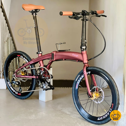 Folding Bike Fnhon Tornado 22 Inch Shimano 9 Speed Champagne Red Portable Foldable Bicycle MRT Friendly Singapore
