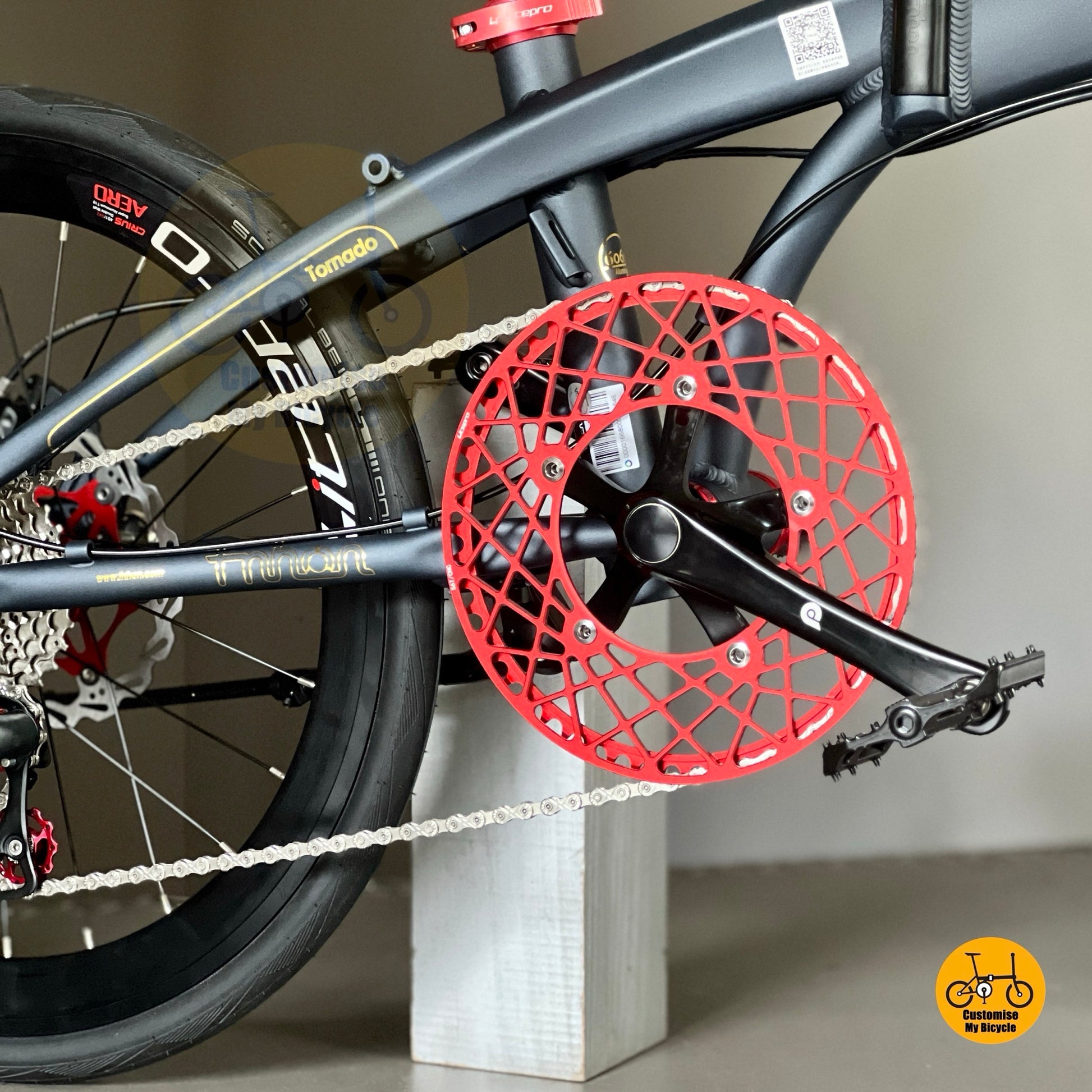 Litepro Hollowtech crank and spiderweb chainring close up  
