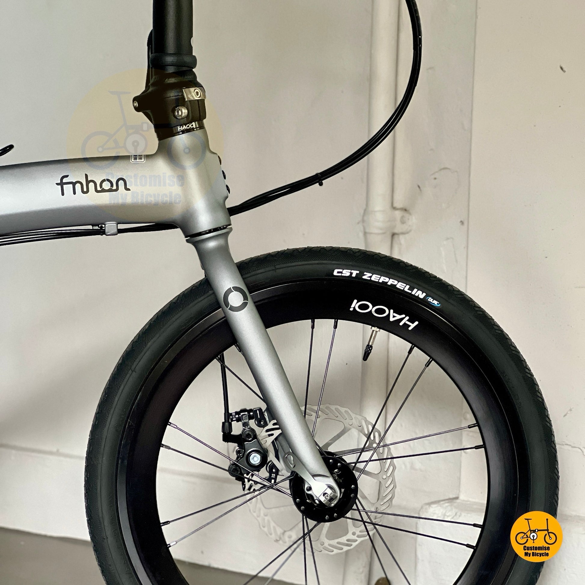 Close up of HAOOI aero front wheel with CST Zeppelin fast rolling tyre
