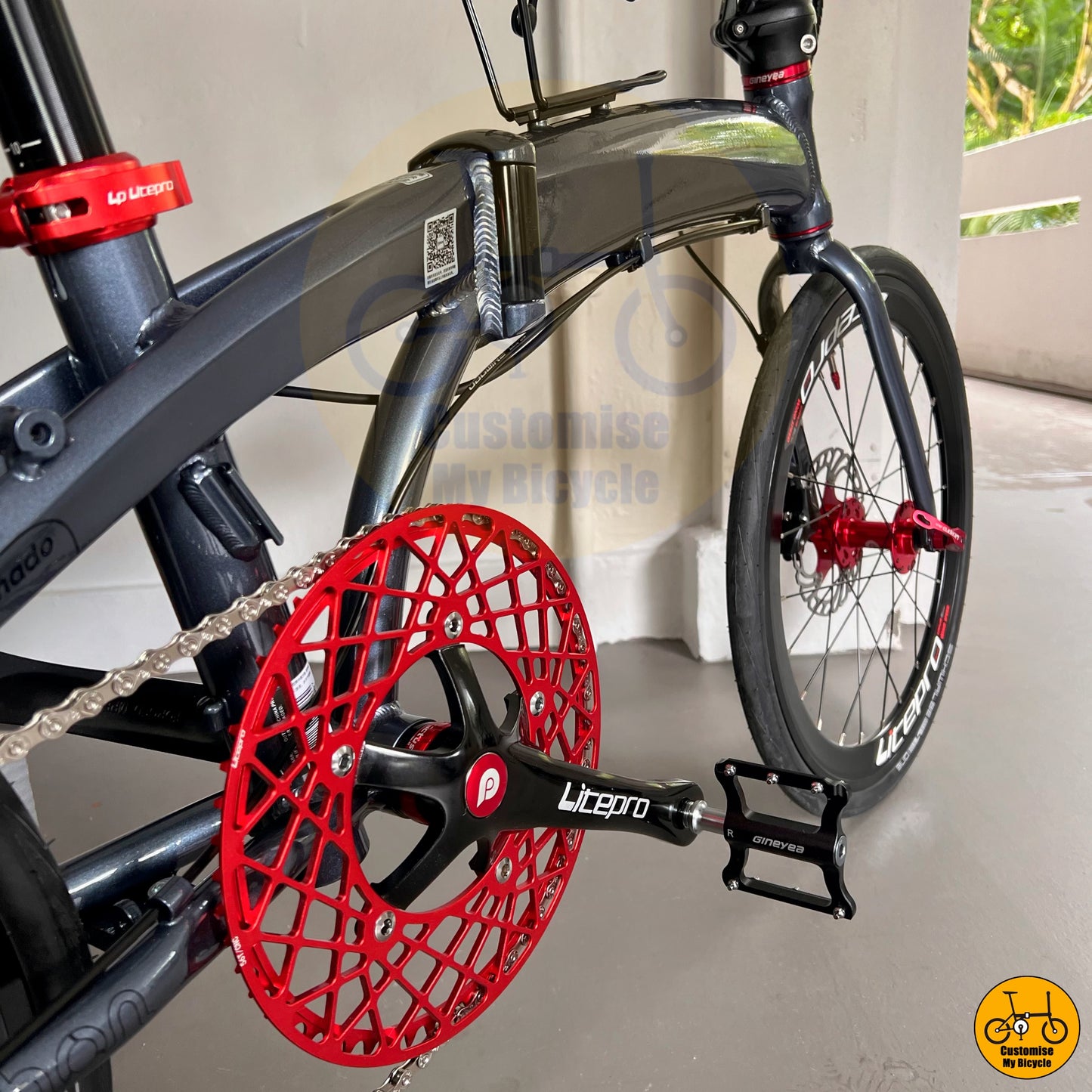 Hot Red Litepro Chainring on Fnhon Tornado – Folding Bike for Comfort, Performance & Urban Travel
