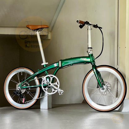 Fnhon Tornado 22 inch emerald green folding bike overall side view