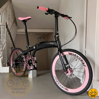Baby Pink & Matte Black Foldie – Stylish & Compact for Female Riders
