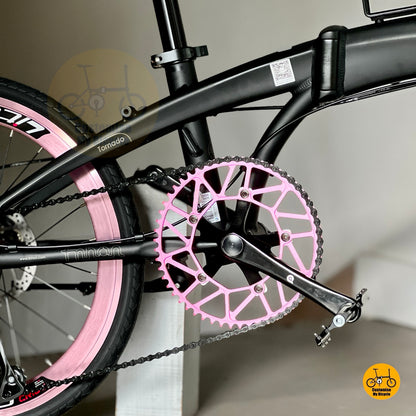 Pink colour LITEPRO hollow 54t chainring detail
