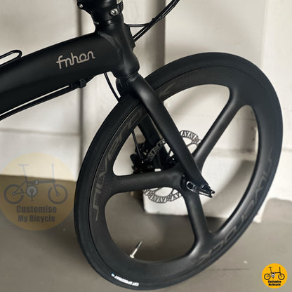 matte black aerodynamic alloy frame on folding bicycle
