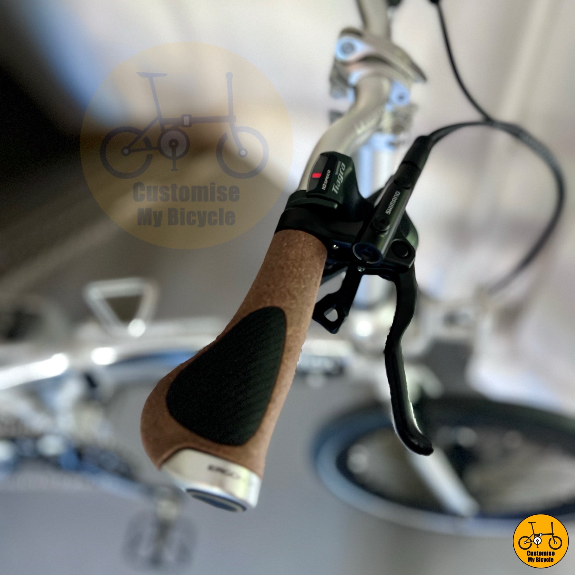 Ergonomic Ergon Biokork grips on folding bike  
