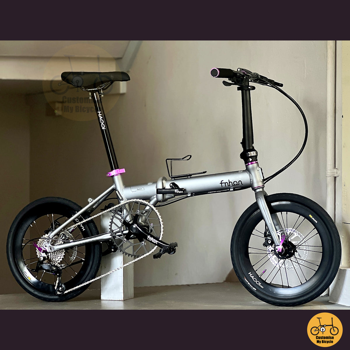 Fnhon Zephyr 16" Battleship Grey foldable bicycle with Shimano 9 gears