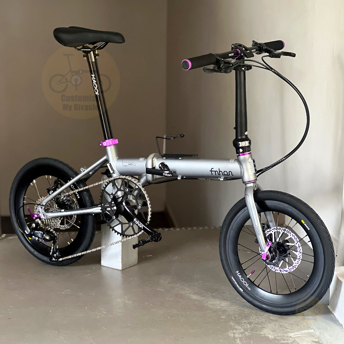 Fnhon Zephyr 16" Battleship Grey foldable bicycle with Shimano 9 gears