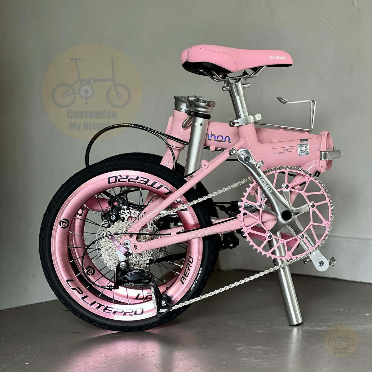 Fnhon Zephyr 16" Baby Pink foldable bicycle with Shimano 9 gears