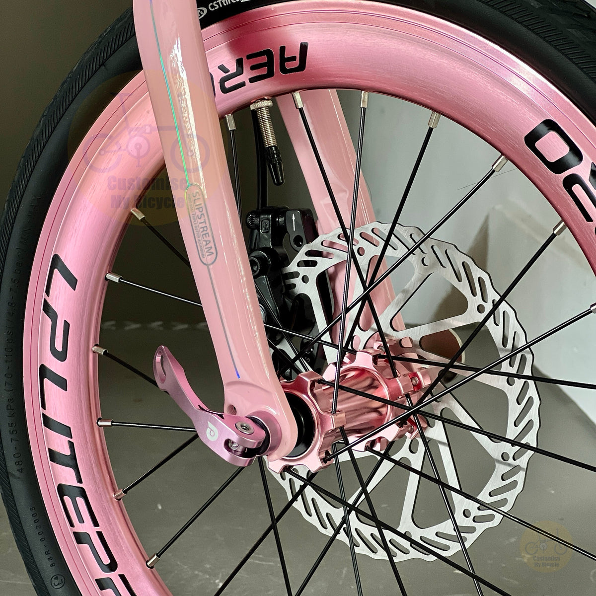 Fnhon Zephyr 16" Baby Pink folding bike frame material colour detail