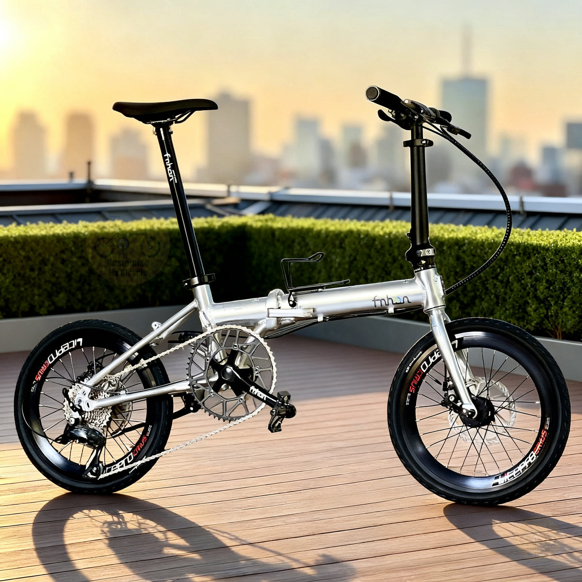 Fnhon Zephyr 16" Platinum Silver lightweight folding bike with Shimano 9 gears