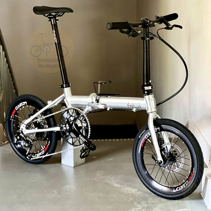Fnhon Zephyr 16" Platinum Silver foldable bicycle with Shimano 9 gears