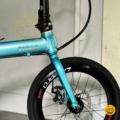 Fnhon Zephyr 18 Inch Tiffany Blue Folding Bike With Ltwoo 9 Gears And Aluminium Alloy Frame
