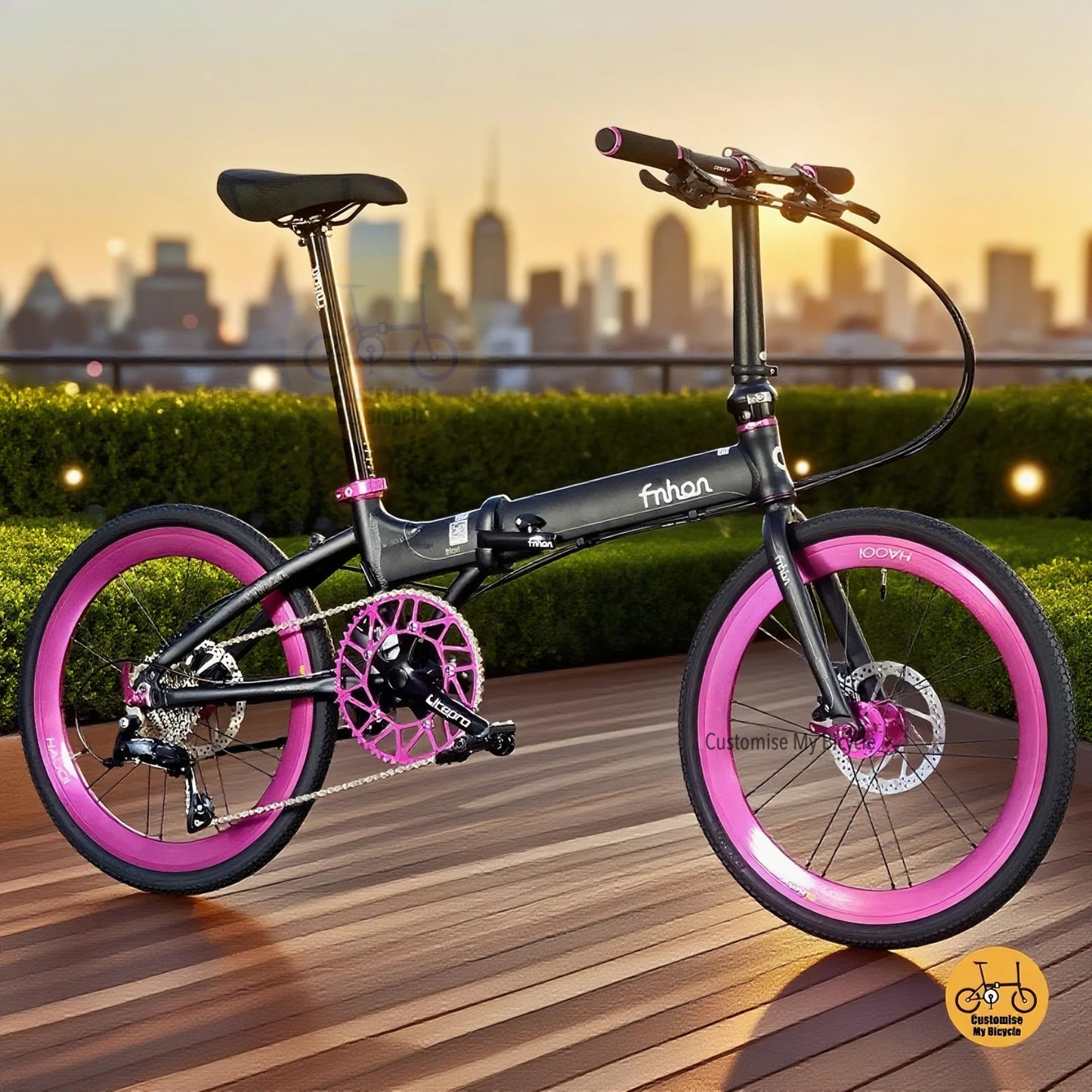 Fnhon Blast 22 Inch Matte Black Hot Pink Folding Bike With Shimano 9 Gears And Litepro Components  
