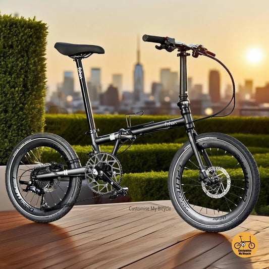 Fnhon Gust 20 inch folding bike in matte black with Shimano 9 gears and Schwalbe Marathon tyres  
