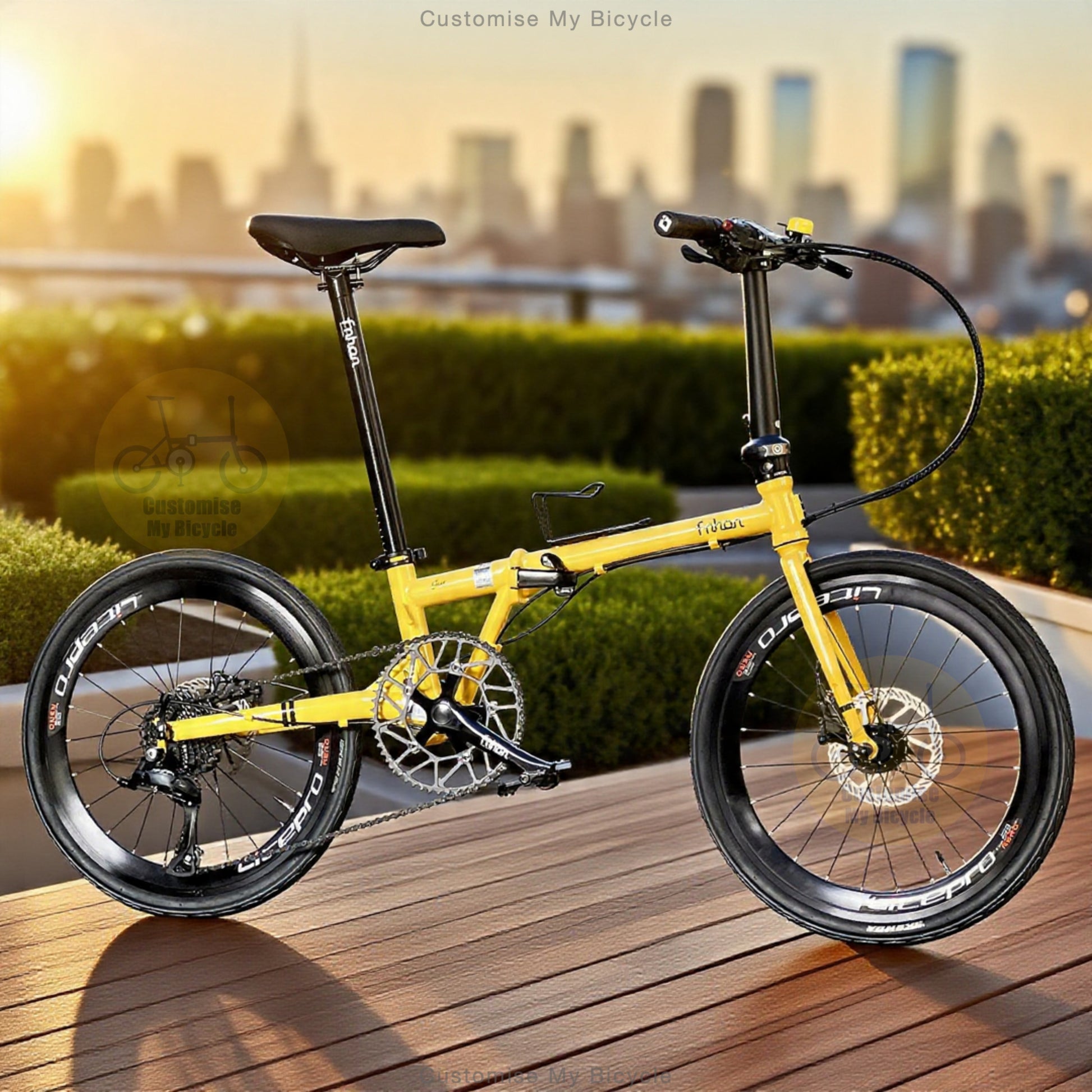 Fnhon Gust 22 inch folding bike Bumblebee Yellow side view chromoly steel folding bicycle