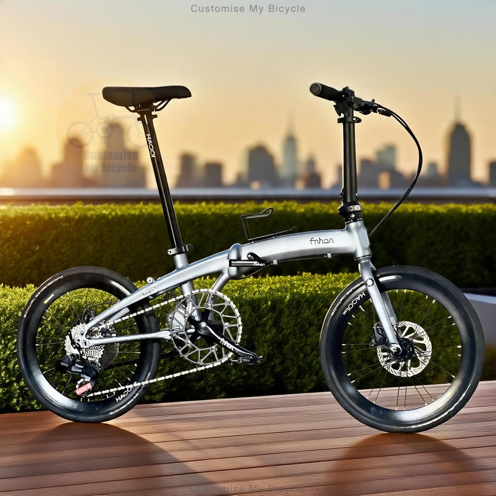 Folding Bike Fnhon Twister 20 Inch Battleship Grey Wireless EDS 12 Gears Shimano Hydraulic Disc Brake Haooi Max High Profile Wheelset Lightweight Folding Bicycle