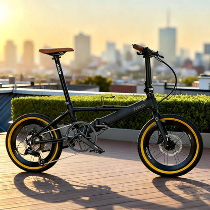Fnhon Monsoon Mini 18" Matte Black lightweight folding bike with Shimano 9 gears