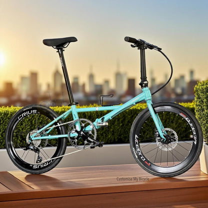 Fnhon Thunderstorm 22 inch Folding Bike Bianchi Green Shimano 9 Speed Compact Foldable Bicycle City Commuter